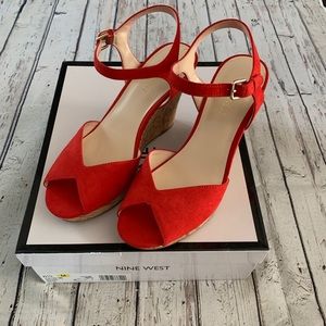 Nine West Red cork heel wedges, never worn.